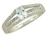10k White Gold Oval Cut Aquamarine Bridge Ring w/ Diamond Accent