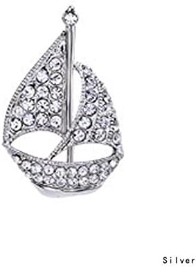 Lovely Cute Women Men Jewelry Alloy Crystal Sailing Design Brooch Pin Color:Silver