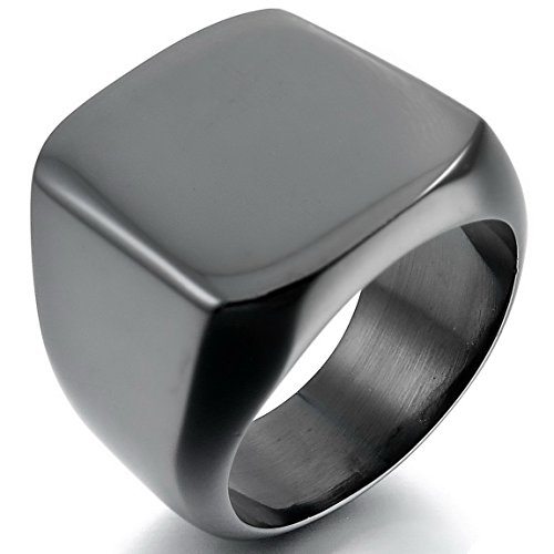Men's Stainless Steel Ring Black Signet Polished Biker