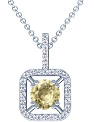 Platinum Round Cut Yellow Sapphire And Round Diamond Pendant