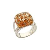 Gold and Amber Checkered Sterling Silver Ring Size 8