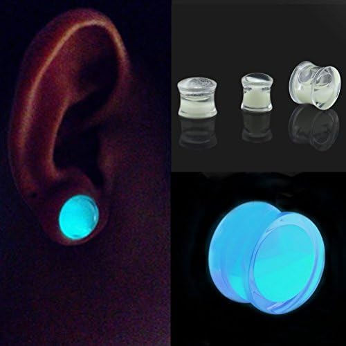 Glow in the Dark Liquid Filled Ear Plugs Double Flared Saddle Ear Gauges New 1Pc x8mm 2 G Set07