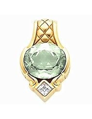18K Yellow Gold Oval Cut Prasiolite (Green Amethyst) and Diamond Pendant -- LIFETIME WARRANTY