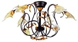 Amber Glass Eight Light Ceiling Lamp