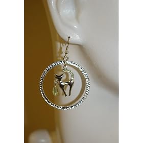 Saka's Silver Toned Dangling Silver Cat Hoop Earrings