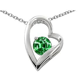 1.25 cttw 14k White Gold Plated 925 Sterling Silver and Lab Created Round Emerald Heart Pendant