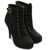 Ollio Women's Faux Suede Lace Up Platforms High Heel Black Fashion Ankle Boots
