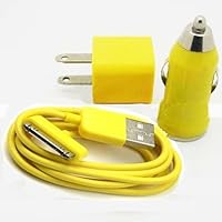 Gogo Surge Yellow Color USB Travel Kit with Car Charger, Wall Charger and USB SYNC Cable Adapter for Apple iPod & iPhone