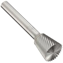 PFERD Inverted Taper Carbide Bur, Uncoated (Bright) Finish, Single Cut, End Cut End