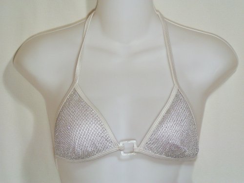 Guess Sparkle Halter Triangle Swimsuit-top w/White Buckle L