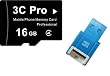 3C Pro 16GB microSD microSDHC Transflash Memory Card Class 4 with SD R10 Card Reader Blue - Bulk