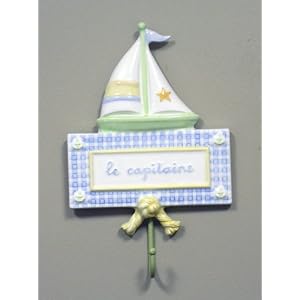 Sailboat Design Theme Nursery Room Wall Hook Plaque