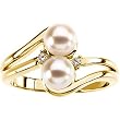 14K Yellow Gold Akoya Cultured Pearl and Diamond Ring - 5.50mm