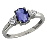 0.85 Ct Checkerboard Blue Iolite and White Diamond 18k White Gold Ring