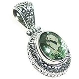 11 Carat Green Amethyst Pendant Necklace, 18 Inch Chain