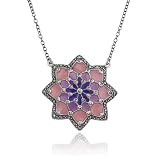 Sterling Silver Marcasite and Purple Epoxy Flower Necklace