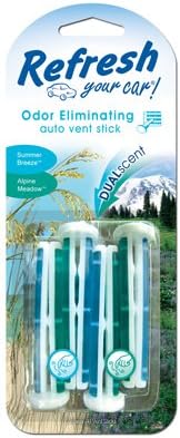 Car Air Freshener, Vent Stick, Summer Breeze & Alpine Meadow Scents, 4-Pk.