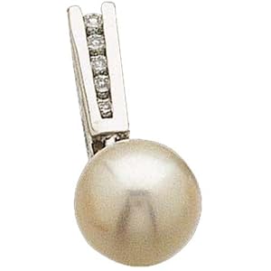 14kt White Gold Elegantly Akoya Pearl and Diamond Pendant
