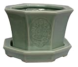 Celadon four seasons planter with saucer tray - hand glazed chinese porcelain