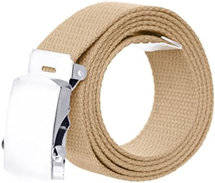 Canvas Military Style Belt with Silver Buckle - Buff