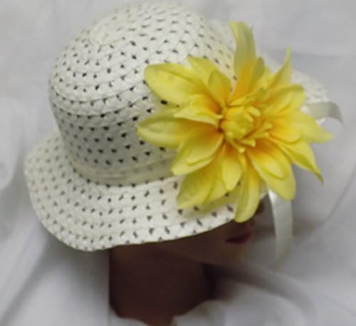 Girls Easter Bonnet Easter Hat Cream with Bright Yellow Star Flower