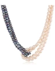 Multi-Strand Grey and White Freshwater Cultured Pearl Twisted Necklace, 18+3"