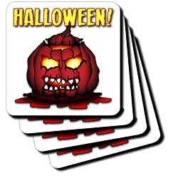ZOMBIE PUMPKIN halloween 3 on white - Set Of 8 Ceramic Tile Coasters