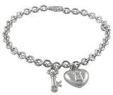 Sterling Silver Chunky Heart Lock and Key CZ Bracelet