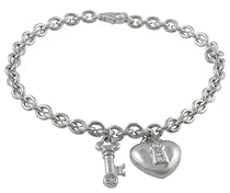 Sterling Silver Chunky Heart Lock and Key CZ Bracelet