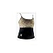 Elegance with athleticism. This top has a supportive inner bra. Made of rich quality washable stretch velvet. Available with matching velvet pants. Black and gold colors in a an attractive contrasting yet complimnentary design. Sizes: S, M, L, XL