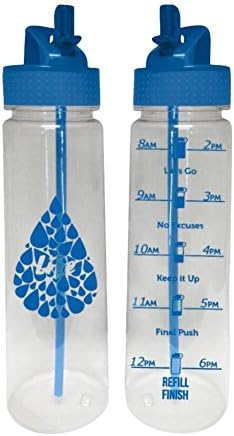 Aquamotiv Flip Straw 30 oz Water Bottle with Time Tracker and Inspirational Quote - BPA Free - Save Money - 10% of Proceeds will go to Clean Water Projects in Africa - Blue