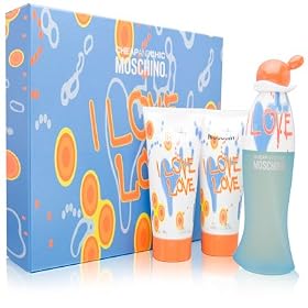 I Love Love Cheap and Chic by Moschino for Women 3 Piece Set Includes: 3.4 oz Eau de Toilette Spray + 3.4 oz Perfumed Body Lotion + 3.4 oz Perfumed Bath & Shower Gel