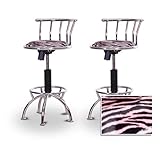 2 24"-29" Pink Zebra Faux Fur Animal Print Seat Chrome Adjustable Specialty ....