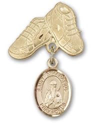 14K Gold Baby Badge with St. Athanasius Charm and Baby Boots Pin
