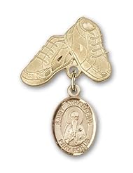 Gold Filled Baby Badge with St. Athanasius Charm and Baby Boots Pin
