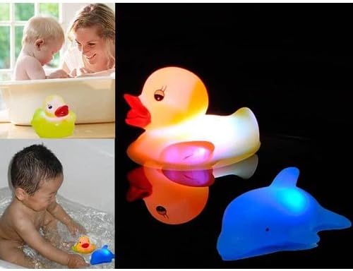 Baby Bath Fun LED Flashing Duck and Dolphin Baby Rubber Toy Light It up Toy (Duck and Dolphin)