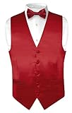 Biagio Men's Solid Dark Red BAMBOO SILK Dress Vest Bow Tie Set for Suit or Tuxedo