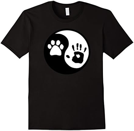Men's Dog Paw and Human Hand Print Yin Yang T-shirt Medium Black