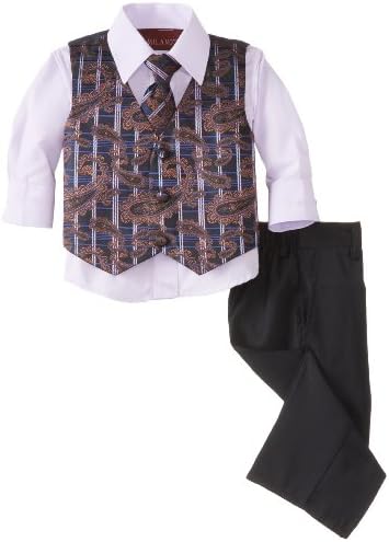 Milano Couture Baby Boys' Plaid Paisley Vest Set, Lilac/Navy, X Large/24 Months