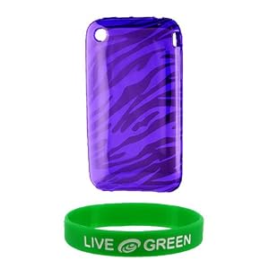 Purple Zebra Design Crystal Skin TPU Case and Screen Protector Shield for Apple iPhone 3G S / 3G (iPhone NOT Included)