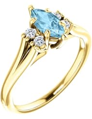 18K Yellow Gold 8.00x4.00mm Marquise Cut Aquamarine and Diamond Ring -- LIFETIME WARRANTY