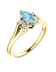 14K Yellow Gold 8.00x4.00mm Marquise Cut Aquamarine and Diamond Ring -- LIFETIME WARRANTY