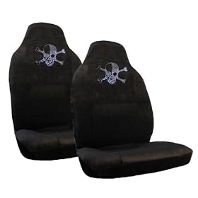 Skull & Crossbones Grey Gem Crystals Studded Rhinestone Car Truck SUV Bucket Seat Covers - Pair