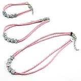 Pink Rope Necklace Jewelry Collar Stone Pet Dog 7.8-15''
