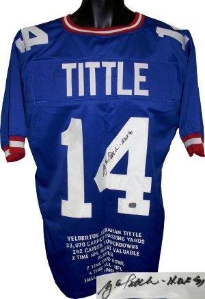 Y.A. Tittle signed New York Giants Blue Prostyle Jersey HOF 71 w/ Embroidered Stats - Autographed NFL Jerseys
