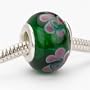 Murano Style Glass Lampwork Bead Fits Pandora Emerald Green With Pink Flower 14mm (1)