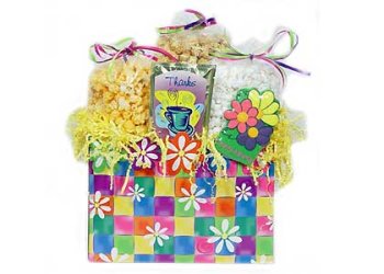 Thank You Flower Gift Basket - Gourmet Popcorn Creation by America