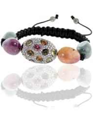 Multi Sapphire Pave Diamond Beads Macrame Bracelet Silver Fashion Jewelry