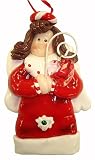 Red & White Angel With Pink Heart Gem Christmas Ornament