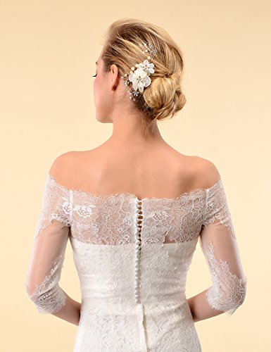 Topwedding Off Shoulder Lace Jacket Bolero Wedding Jacket, Ivory, M
